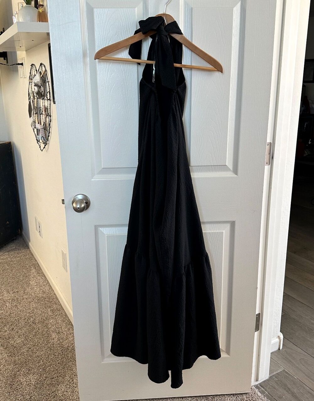black halter maxi dress women's m sleeveless tiered resort vacation flowy - Picture 6 of 10